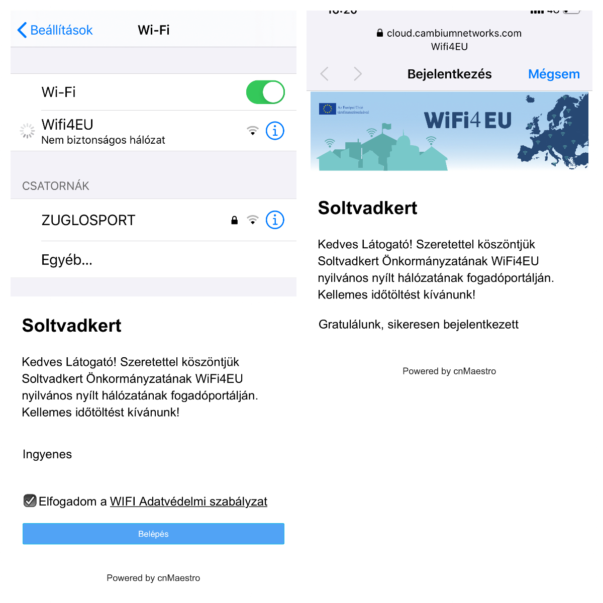 Wi-fi bejelentkezési képernyő