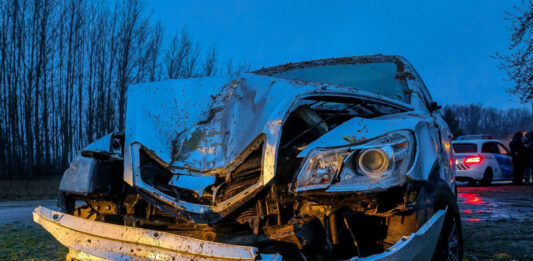 Elszabadult az autó az 53-as főúton Pirtón, csak a fa állította meg