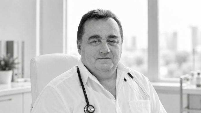 Doki Dr. Martinkó István háziorvos fekete-fehér portréja