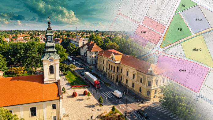 Kiskőrös belvárosa településrendezési terv térképszelvényeivel