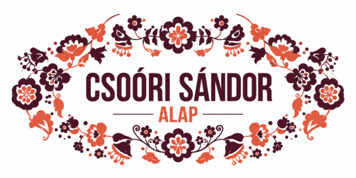 csóri Csoóri Sándor Alap felirat bordó és narancssárga népművészeti virágmotívumokkal